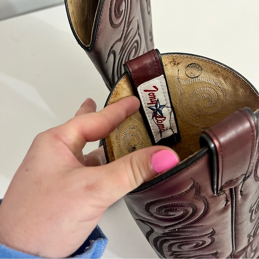 Vintage Tony Lama Red Leather Boots Size 8 - Picture 12 of 14